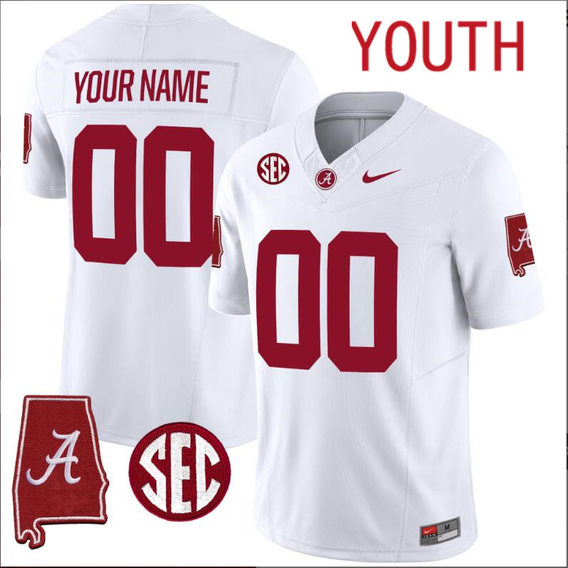 Youth Alabama Crimson Tide Vapor Limited white Custom 2024 Nike NCAA Jersey 2